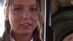 Dame unwrapped bare and cruelly penetrated in public bus