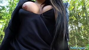 Public Agent Cock-squeezing big-boobed minx Czech muff porked doggy-style in woods
