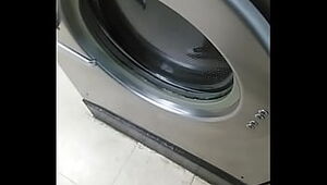 Showing spunk-pump in laundromat