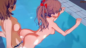 Misaka Mikoto strap on dildo tears up Shirai Kuroko in a swimming pool - A Confident Magical Index Hentai.