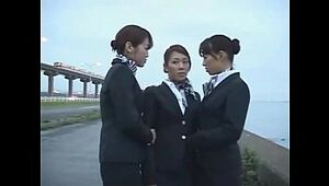 3 Chinese All girl Airline Stewardess Ladies Kissing!