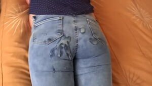 58-year-old Brazilian mommy in her bedroom, highly excited, she calls the hubby of the worker to record what she jacks a few times and asks him at the end to spunk on her arse with the denim on