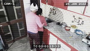 Holder and maid caught in cctv . Fellatio and pulverizing in kitchen