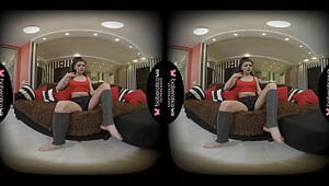 Solo honey, Bonnie is playing her shaven pussy, in VR