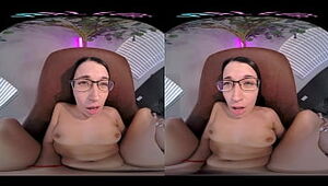 Super-cute black-haired in glasses gets off with her playthings in VR