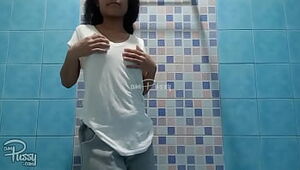 Cute nubile Filipina takes bathroom