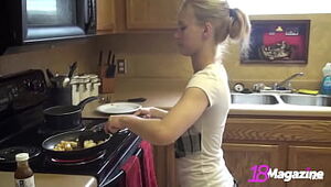 Fleshy Vapid Chested Blond Emi Clear Cooks Something For You Nude!